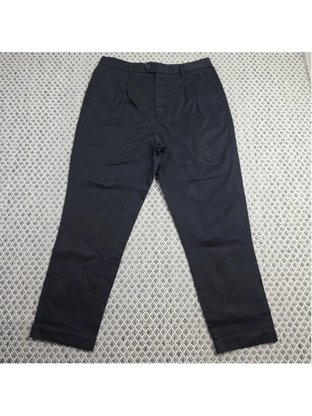 AllSaints Men’s 32 Black Pleated Chino Pants Button Fly Straight Leg Trousers